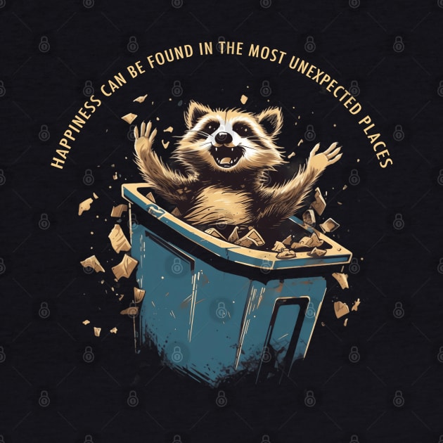 Happy Raccoon Trash Funny Text Quote Happiness Can Be Found by origato